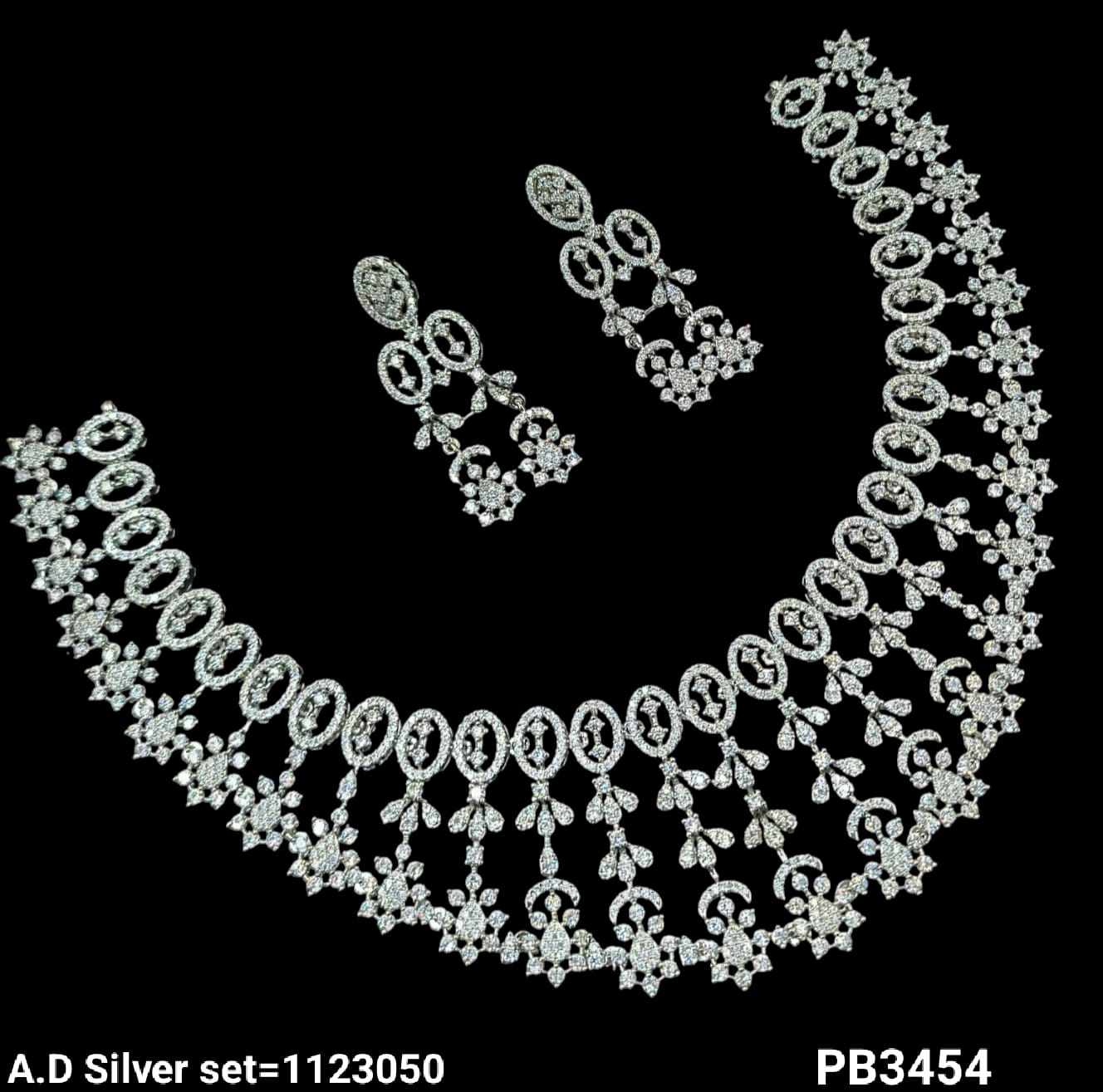 Silver & Gold Plated American Diamond Necklace Set