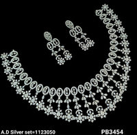 Silver & Gold Plated American Diamond Necklace Set