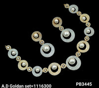Silver & Gold Plated American Diamond Necklace Set