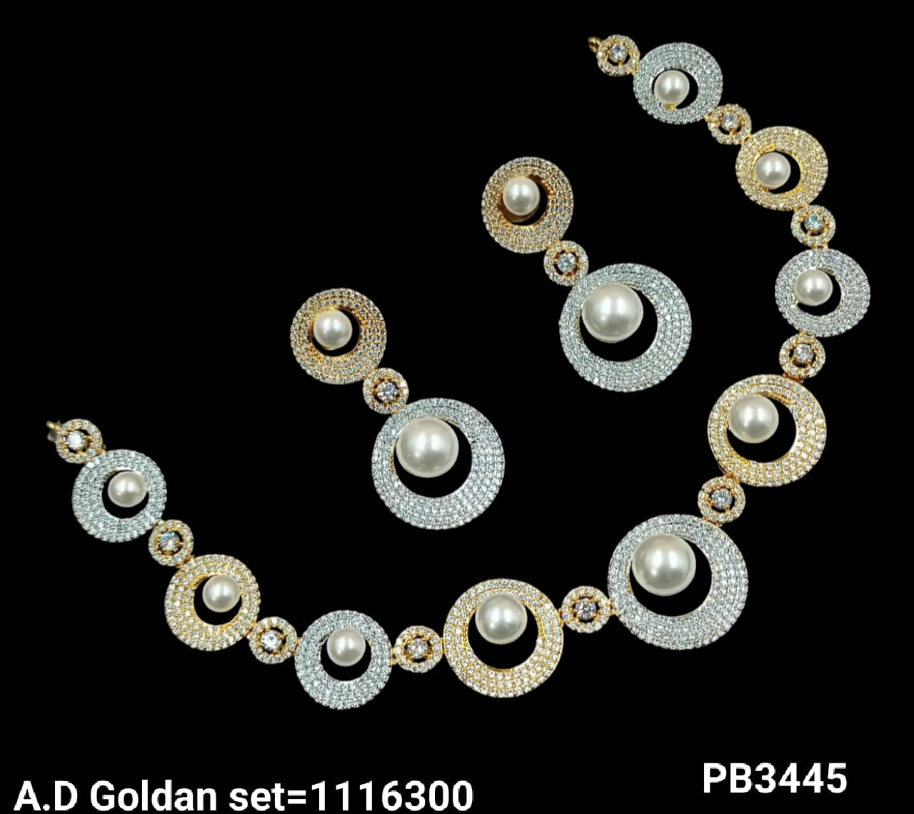 Silver & Gold Plated American Diamond Necklace Set