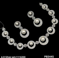 Silver & Gold Plated American Diamond Necklace Set