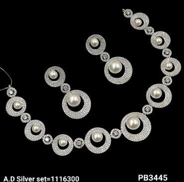 Silver & Gold Plated American Diamond Necklace Set