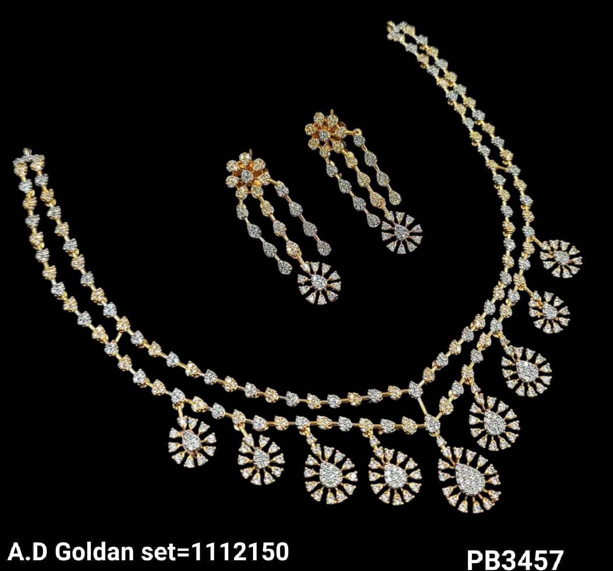 Silver & Gold Plated American Diamond Necklace Set
