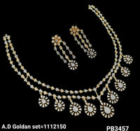 Silver & Gold Plated American Diamond Necklace Set