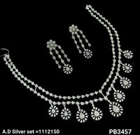 Silver & Gold Plated American Diamond Necklace Set