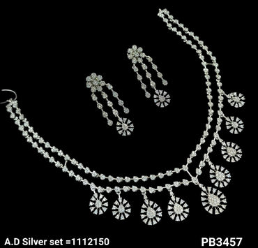 Silver & Gold Plated American Diamond Necklace Set