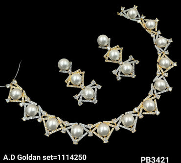 American Diamond Silver & Gold Plated Necklace Set