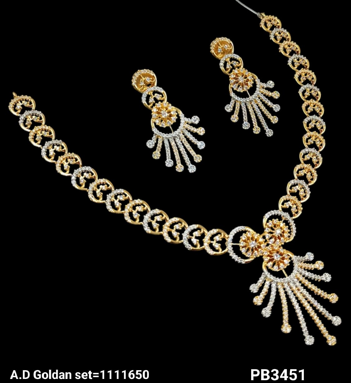 Sliver & Gold Plated American Diamond Necklace Set