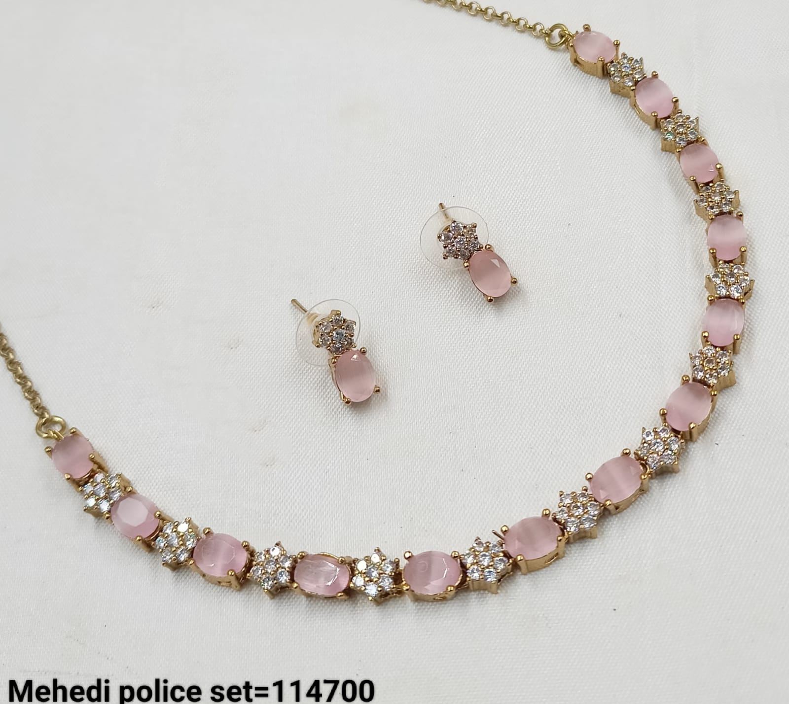 Antique Gold Plated American Diamond Necklace Set