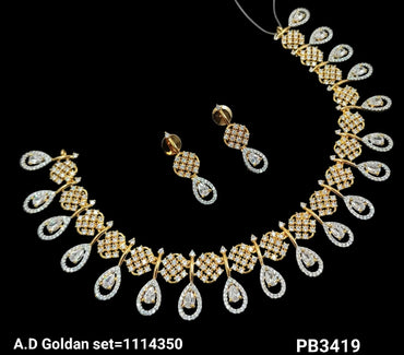 American Diamond Silver & Gold Plated Necklace Set