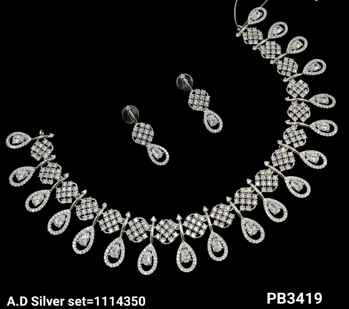 American Diamond Silver & Gold Plated Necklace Set