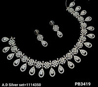 American Diamond Silver & Gold Plated Necklace Set