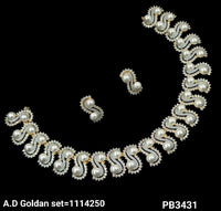 American Diamond Silver & Gold Plated Necklace Set