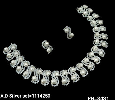 American Diamond Silver & Gold Plated Necklace Set