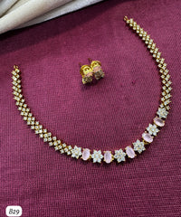 Elegant Floral Design Necklace and Stud Earring Set with Gemstone Accents