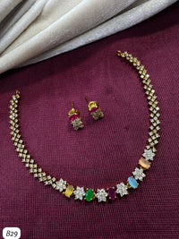 Elegant Floral Design Necklace and Stud Earring Set with Gemstone Accents