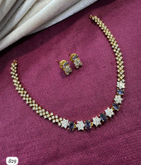 Elegant Floral Design Necklace and Stud Earring Set with Gemstone Accents