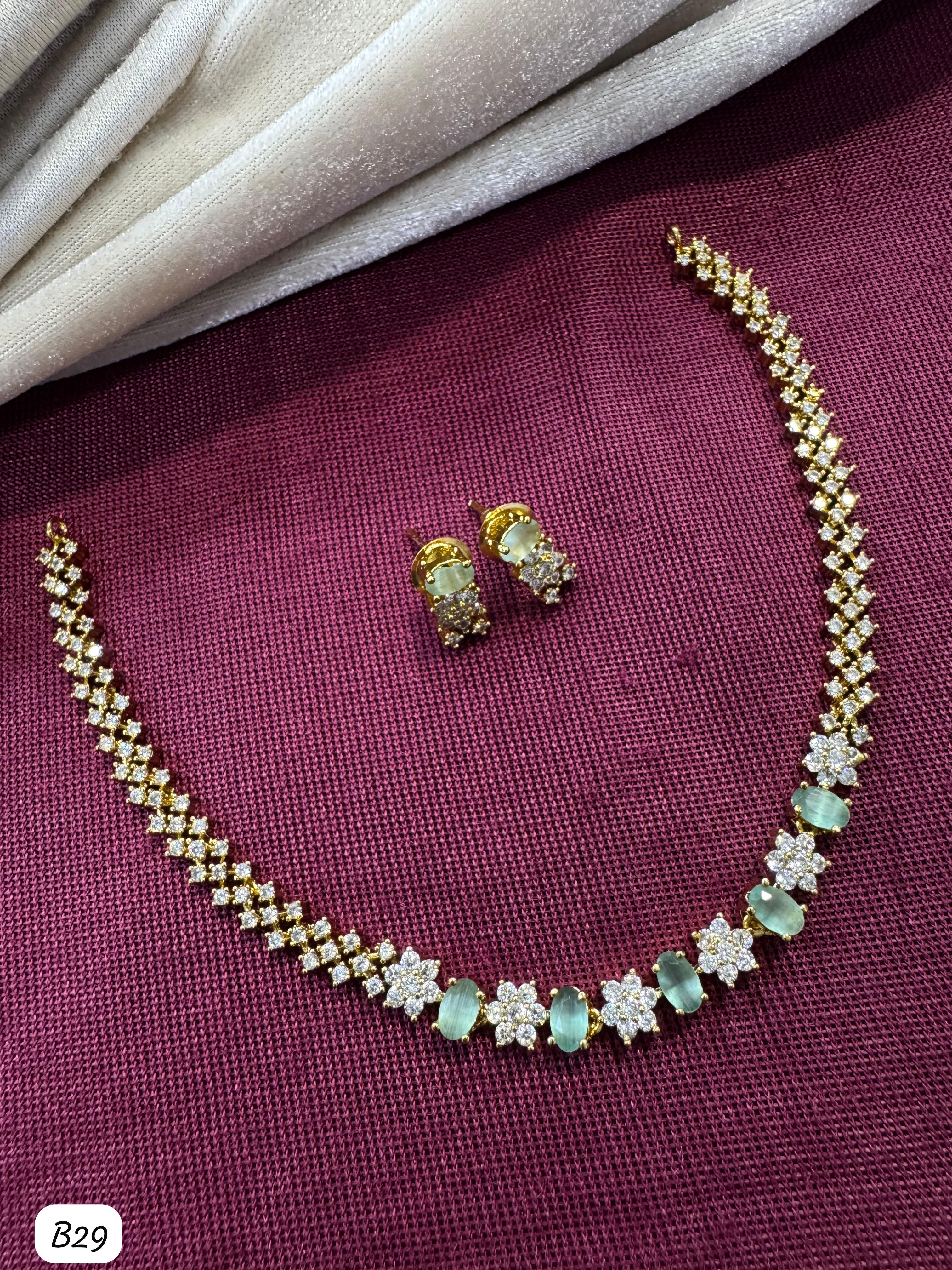 Elegant Floral Design Necklace and Stud Earring Set with Gemstone Accents