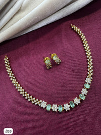 Elegant Floral Design Necklace and Stud Earring Set with Gemstone Accents