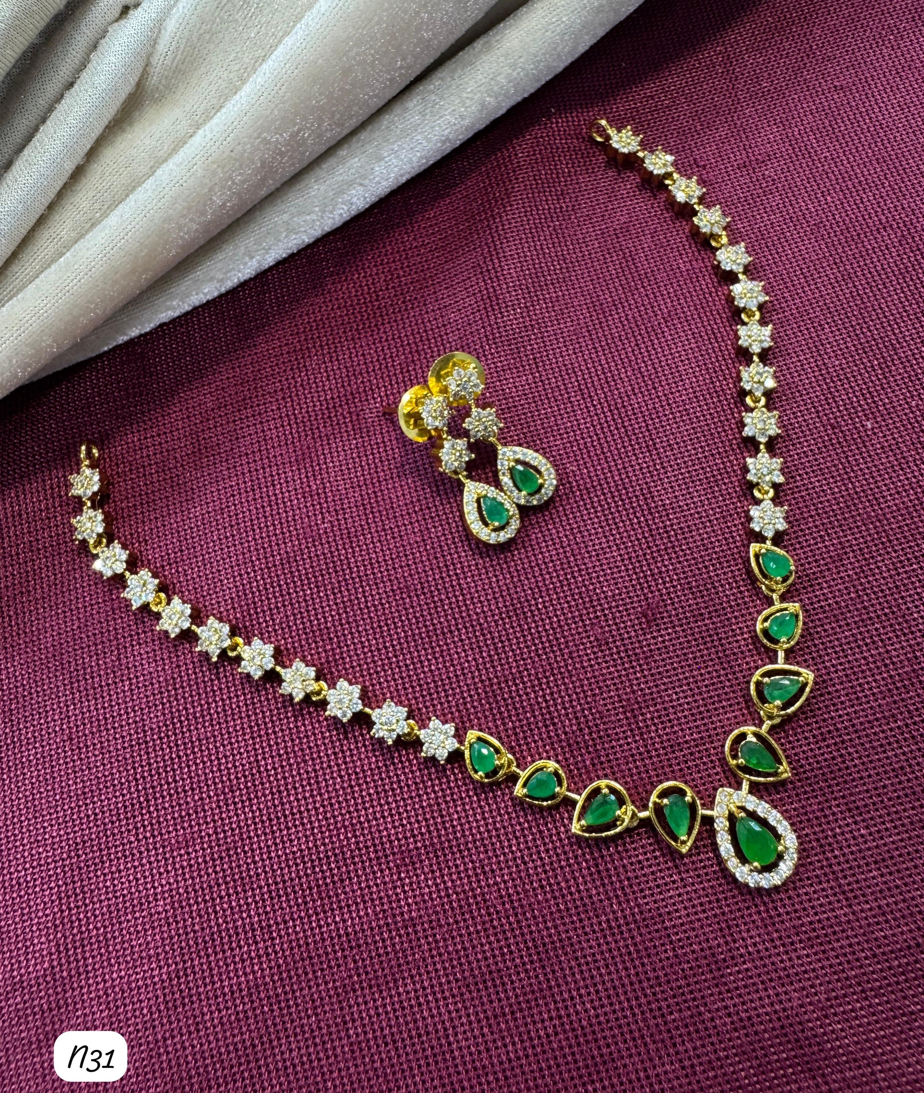 Elegant Gold-Plated Necklace & Drop Earrings Set with Gemstones & Sparkling Crystals