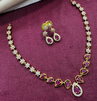 Elegant Gold-Plated Necklace & Drop Earrings Set with Gemstones & Sparkling Crystals