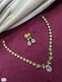 Elegant Gold-Plated Necklace & Drop Earrings Set with Gemstones & Sparkling Crystals