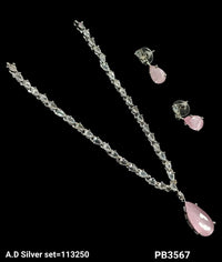 American Diamond Silver Plated Necklace Set