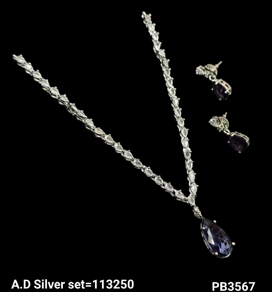 American Diamond Silver Plated Necklace Set
