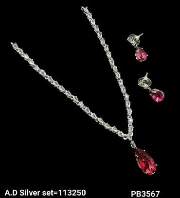 American Diamond Silver Plated Necklace Set