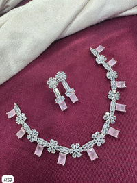 Floral Baguette AD Stone Necklace Set with Earrings – Bridal & Party Wear Jewellery