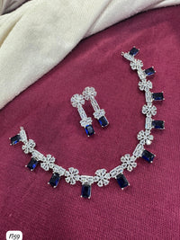 Floral Baguette AD Stone Necklace Set with Earrings – Bridal & Party Wear Jewellery