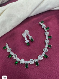 Floral Baguette AD Stone Necklace Set with Earrings – Bridal & Party Wear Jewellery