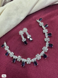 Floral Baguette AD Stone Necklace Set with Earrings – Bridal & Party Wear Jewellery
