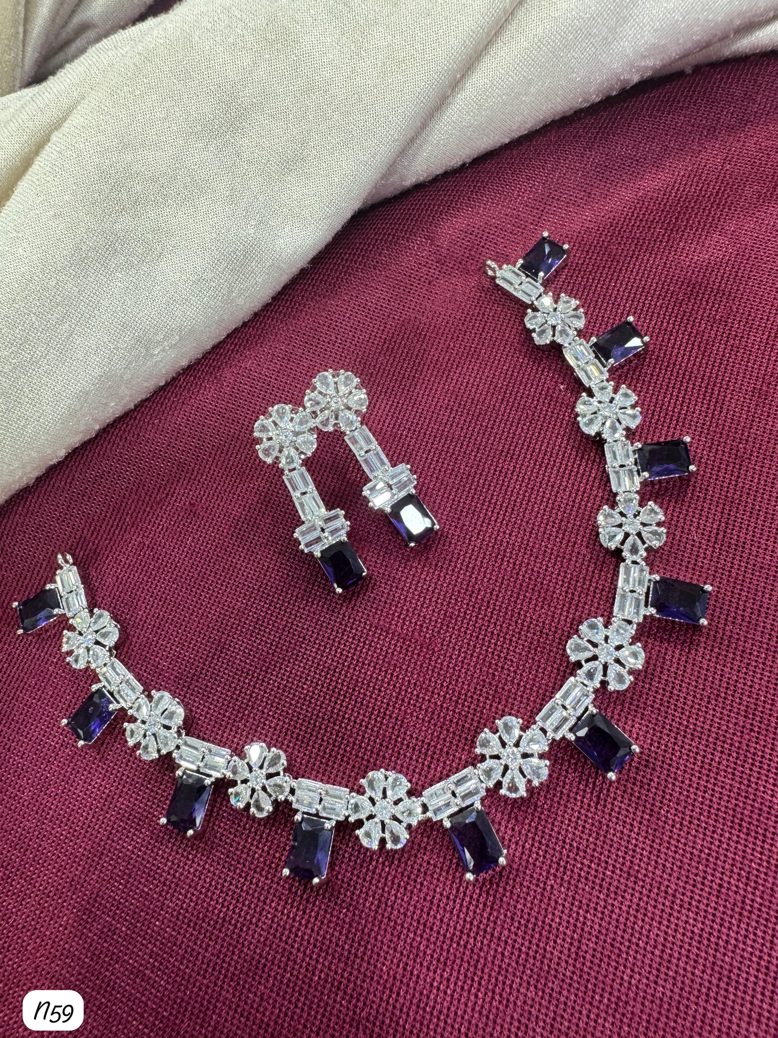 Floral Baguette AD Stone Necklace Set with Earrings – Bridal & Party Wear Jewellery