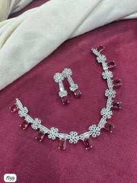 Floral Baguette AD Stone Necklace Set with Earrings – Bridal & Party Wear Jewellery