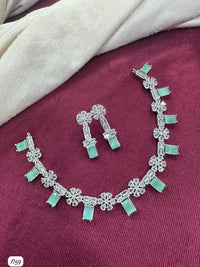 Floral Baguette AD Stone Necklace Set with Earrings – Bridal & Party Wear Jewellery