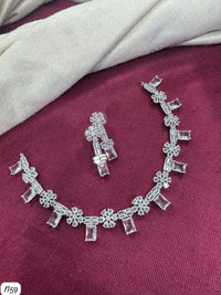 Floral Baguette AD Stone Necklace Set with Earrings – Bridal & Party Wear Jewellery