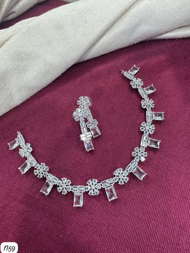 Floral Baguette AD Stone Necklace Set with Earrings – Bridal & Party Wear Jewellery