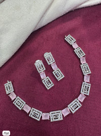 Elegant Geometric Necklace and Earrings Set with Sparkling AD Stones