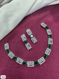 Elegant Geometric Necklace and Earrings Set with Sparkling AD Stones