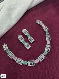 Elegant Geometric Necklace and Earrings Set with Sparkling AD Stones