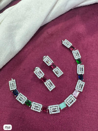Elegant Geometric Necklace and Earrings Set with Sparkling AD Stones
