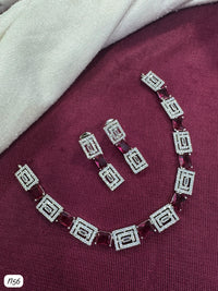 Elegant Geometric Necklace and Earrings Set with Sparkling AD Stones