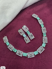 Elegant Geometric Necklace and Earrings Set with Sparkling AD Stones