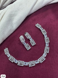 Elegant Geometric Necklace and Earrings Set with Sparkling AD Stones