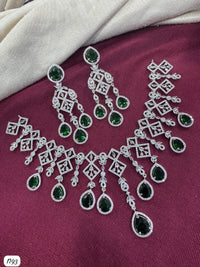 Elegant Teardrop Statement AD Necklace & Earrings Set
