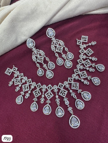 Elegant Teardrop Statement AD Necklace & Earrings Set