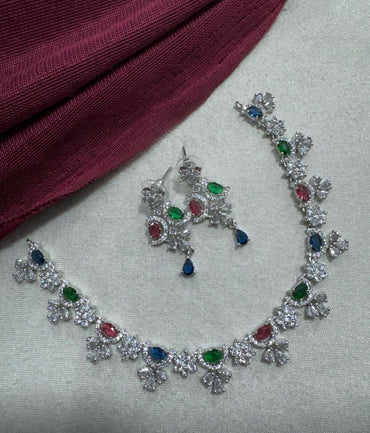 Elegant Sparkle Multi-Stone Necklace and Earring Set