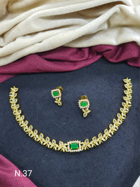 Elegant AD Stone Choker Necklace Set with Floral Detailing – Bridal & Festive Jewelry