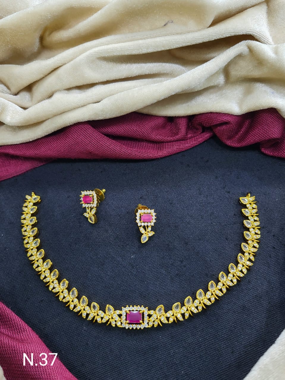 Elegant AD Stone Choker Necklace Set with Floral Detailing – Bridal & Festive Jewelry